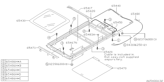 2001 Subaru Forester Sun Shade Assembly Diagram for 65470FC000NE