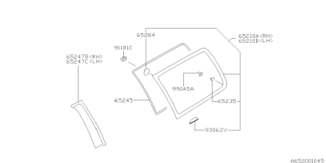 1998 Subaru Forester Glass Assembly Rear Door Diagram for 65209FC071