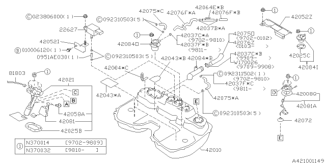 1999 Subaru Forester Bracket Diagram for 42134FA040