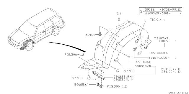 2002 Subaru Forester Mud Guard RH Diagram for 59110FC001