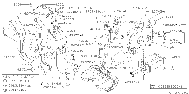 1998 Subaru Forester Filler Pipe Diagram for 42066FC050