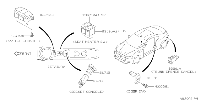 2017 Subaru BRZ Switch Assembly Door Diagram for 83331CA000