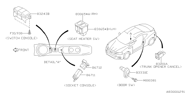 2017 Subaru BRZ Switch Assembly Cargo Diagram for 83381CA000