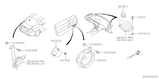 2013 Subaru BRZ Audio Parts - Speaker Diagram