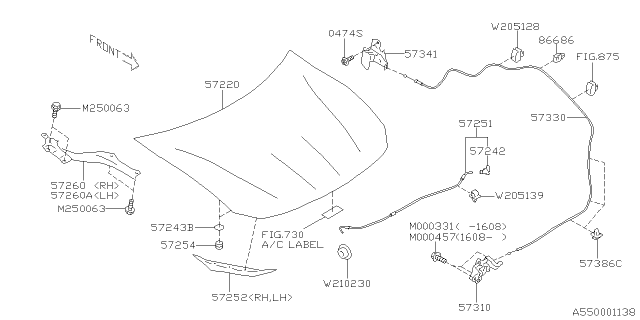 2017 Subaru BRZ Hinge Complete Front Hd LH Diagram for 57260CA0109P