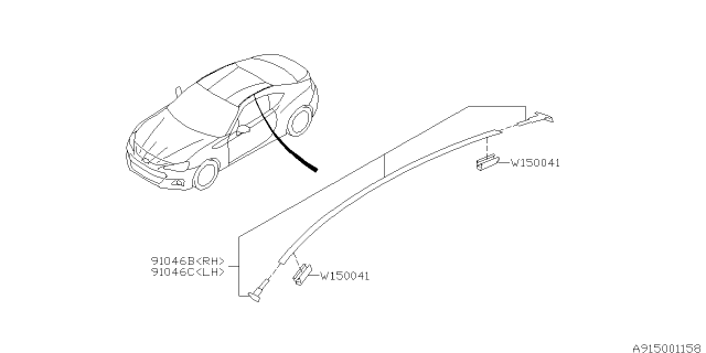 2015 Subaru BRZ Molding Assembly ROOFLH Diagram for 91046CA010