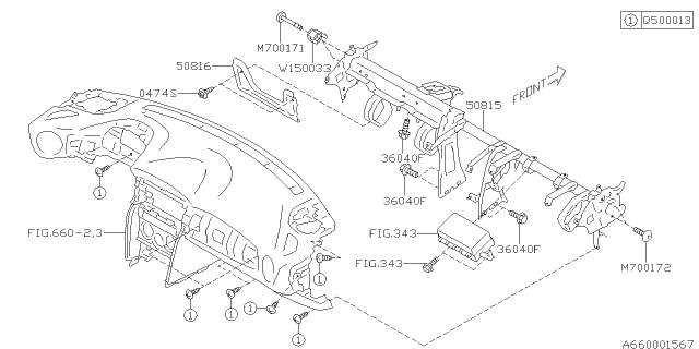 2017 Subaru BRZ Panel Knee Guard Diagram for 66370CA0009P