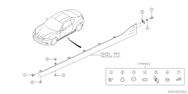 2015 Subaru BRZ Side Spoiler Assembly RH Diagram for E2610CA002