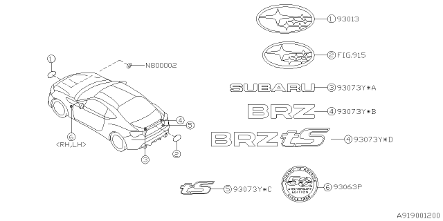 2018 Subaru BRZ Letter Mark Rear Ts Ts Diagram for 93079CA100