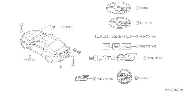 2016 Subaru BRZ Letter Mark Diagram