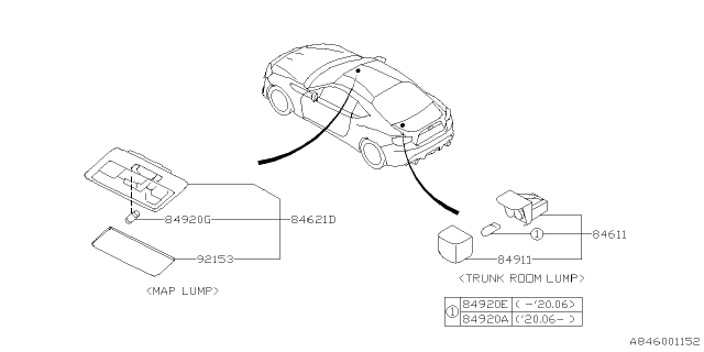 2020 Subaru BRZ Lamp Assembly Map Diagram for 84621CA000VH