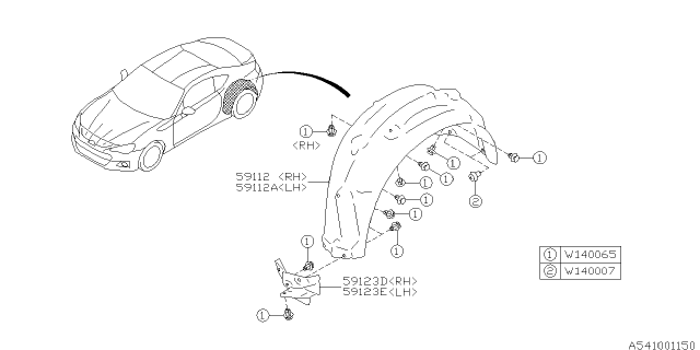 2018 Subaru BRZ Mud Guard Rear Left Diagram for 59122CA012