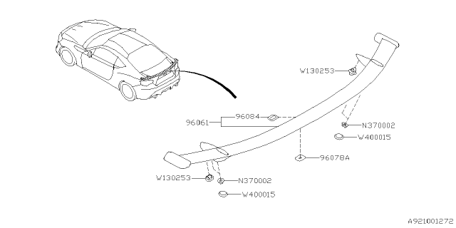 2019 Subaru BRZ Rear Spoiler Assembly Diagram for 96061CA040T2