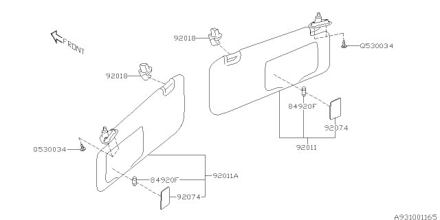2016 Subaru BRZ Right Sun Visor Assembly Diagram for 92011CA020VH