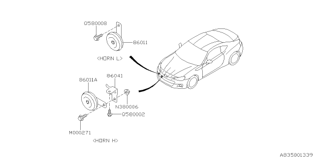 2014 Subaru BRZ Horn Assembly (H) Diagram for 86012CA000