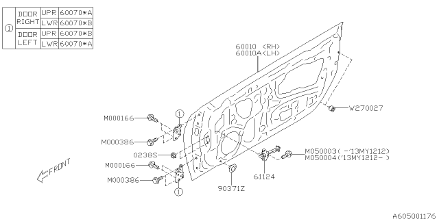 2013 Subaru BRZ Checker Assembly Door Front Diagram for 61124CA000