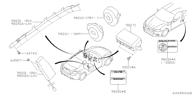 2013 Subaru BRZ Air Bag Module Assembly D Diagram for 98211CA050VH