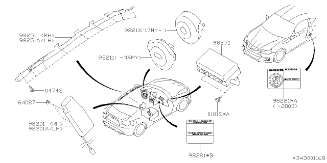 2016 Subaru BRZ Air Bag Module Assembly D Diagram for 98211CA051VH