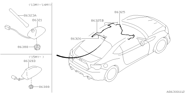 2015 Subaru BRZ Audio Parts - Antenna Diagram