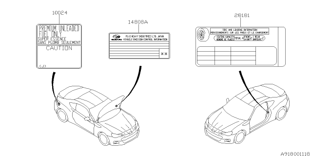 2016 Subaru BRZ Label - Caution Diagram