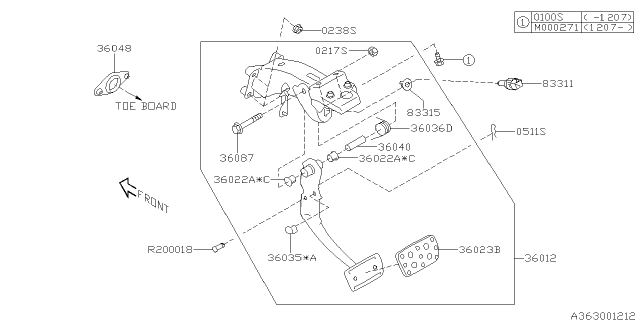 2014 Subaru BRZ Pad Brake Pedal At Diagram for 36023KE000