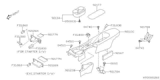 2020 Subaru BRZ Console Box Complete LHD Diagram for 92113CA130