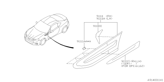 2016 Subaru BRZ Tape GARNISH Diagram for 91180CA000