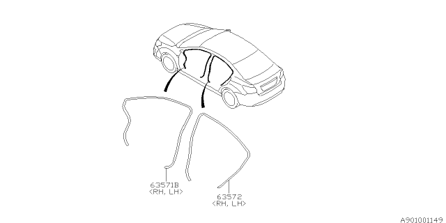 2012 Subaru Impreza Sedan Weather Strip Diagram 1