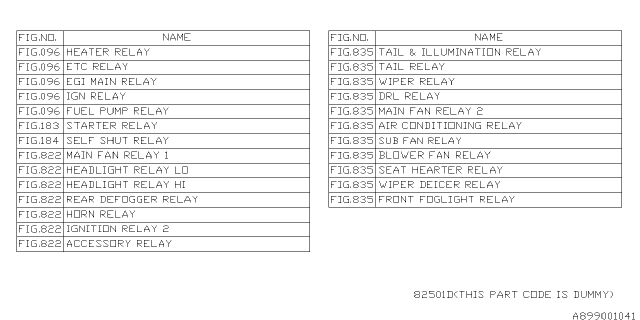 2012 Subaru Impreza Sedan Relay Chart Diagram