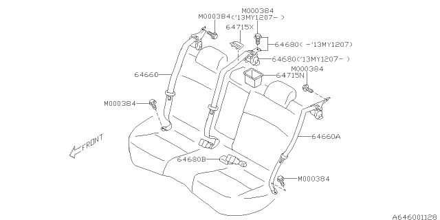 2012 Subaru Impreza Center Belt Assembly Rear Out Diagram for 64681FJ010AV