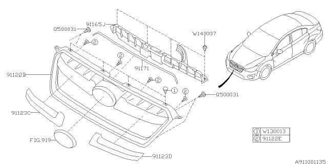 2014 Subaru Impreza Molding Front Grille LH Diagram for 91123FJ010