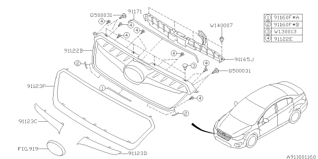 2015 Subaru Impreza Molding GRL Wing CRH Diagram for 91123FJ090