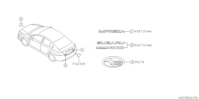 2015 Subaru Impreza Letter Mk Rear Imp Diagram for 93079FJ000