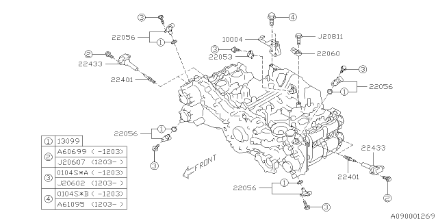 2012 Subaru Impreza Sedan Spark Plug & High Tension Cord Diagram