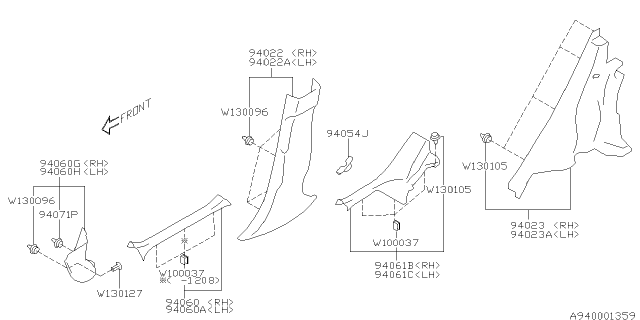 2013 Subaru Impreza Trim Panel C Pillar Rear LRH Diagram for 94043FJ001WJ