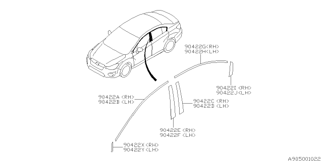 2015 Subaru Impreza Tape Door SASH Rear R SRH Diagram for 90422FJ140