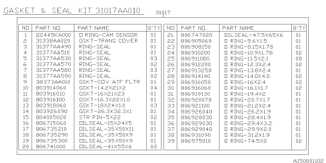 2012 Subaru Impreza Sedan Automatic Transmission Assembly Diagram 2
