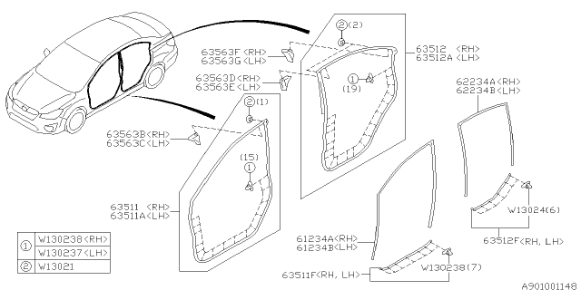 2012 Subaru Impreza Sedan Weather Strip Diagram 2
