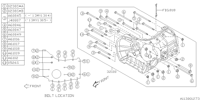 2013 Subaru Impreza Manual Transmission Case Assembly Diagram for 32100AB330