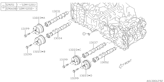 2015 Subaru Impreza CAMSHAFT Complete Exhaust RH Diagram for 13034AB080