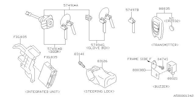 2015 Subaru Impreza Sedan Key Kit & Key Lock Diagram 2