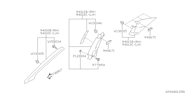 2014 Subaru Impreza Trim Panel Assembly C Pillar LH Diagram for 94013FJ010ME