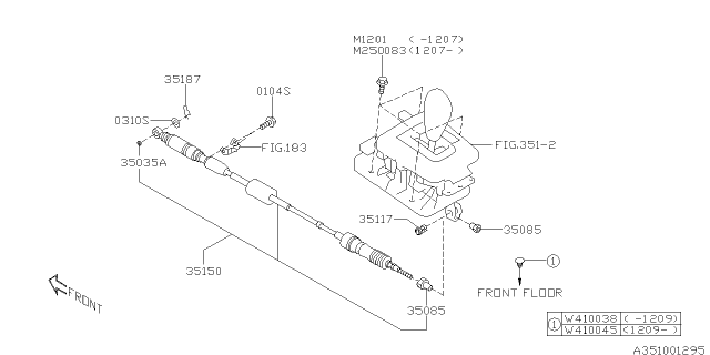 2013 Subaru Impreza Select Lever Cable Assembly Diagram for 35150FJ000