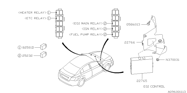 2015 Subaru Impreza Sedan Relay & Sensor - Engine Diagram