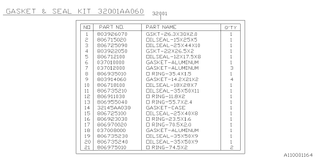2015 Subaru Impreza Sedan Manual Transmission Assembly Diagram 1