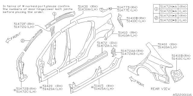 2012 Subaru Impreza Panel Side Out Quarter RP4RH Diagram for 51439FJ0809P