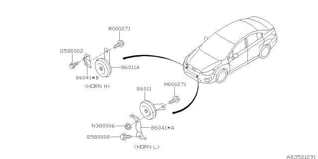 2015 Subaru Impreza Bracket Horn Diagram for 86041FJ000