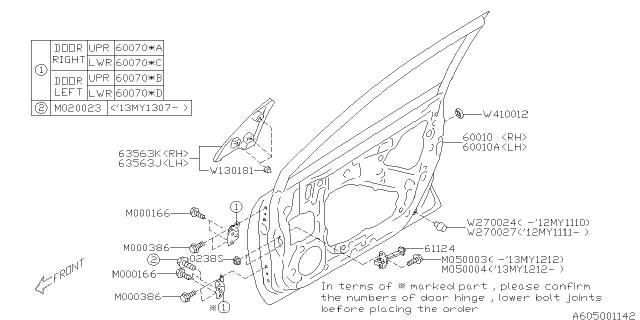 2013 Subaru Impreza Hinge Assembly Door Front LRH Diagram for 60079FJ000