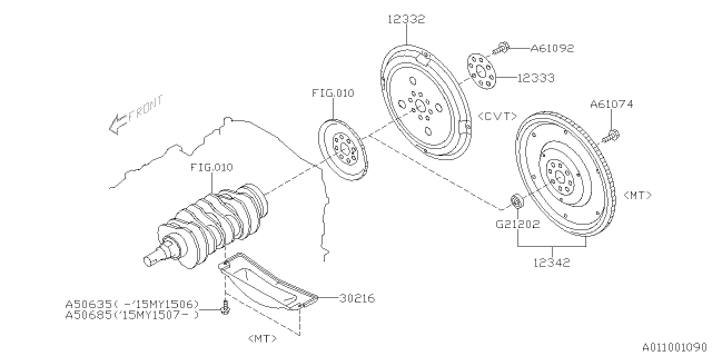 2015 Subaru Impreza FLYWHEEL Assembly Flexible Diagram for 12342AA100