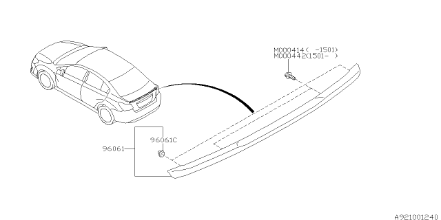 2015 Subaru Impreza Rear Spoiler Assembly Diagram for 96061VA010F3